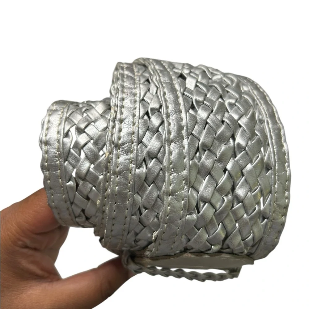 NWT Wide Silver Braided Women's Belt M/L 45” | Work Wear, Party, Club Fashion
